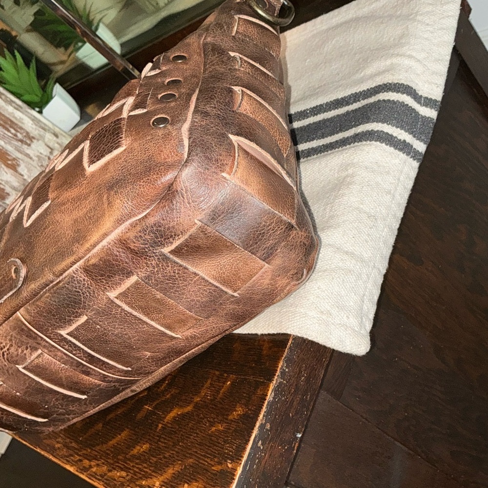 Bed Stu Orchid Woven Leather Handbag Crossbody Bag Teak Brown Retail $280 - Picture 9 of 12
